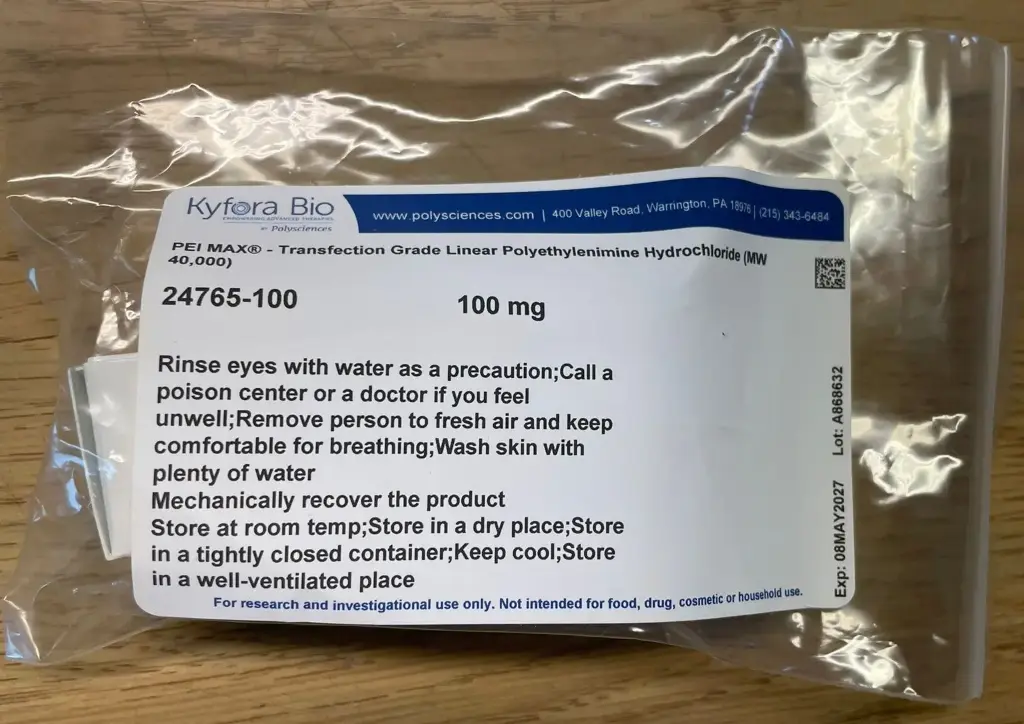 PEI MAX®, Transfection Grade Linear Polyethylenimine Hydrochloride [MW 40,000], 100mg